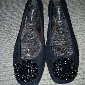 Beverly Feldman Black Sandals with Jewel Embellishment